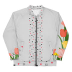 Daemon Speckled Diamonds Nardo Gardens unisex white bomber jacket with all-over print and stylish collar detail.