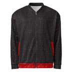 All-over print white unisex bomber jacket featuring Picasso Mirrors artwork by Daemon Luxury, front view.