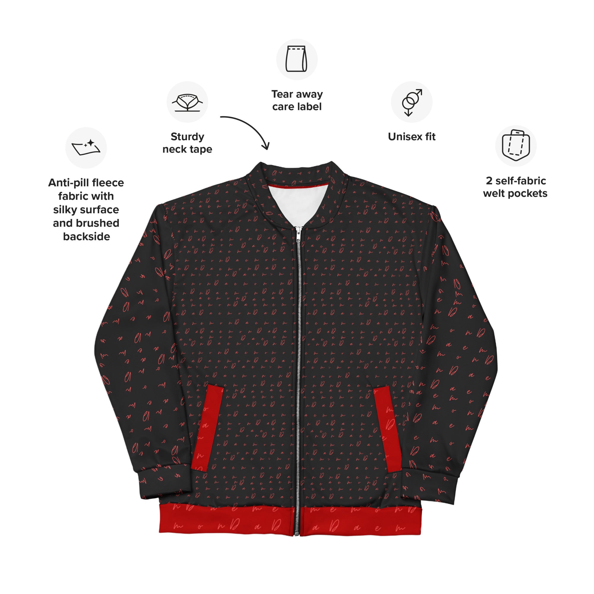 All-over print unisex bomber jacket with Picasso Mirrors design in white, featuring a front view and stylish modern style.