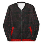 Unisex bomber jacket with all-over Picasso Mirrors WEBBI DAIMIN print in white, front view, stylish and modern design by Daemon Luxury.