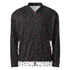 Unisex Diamanti Maculati Ombra bomber jacket by Daemon Luxury with all-over white print, front view showing stylish design.