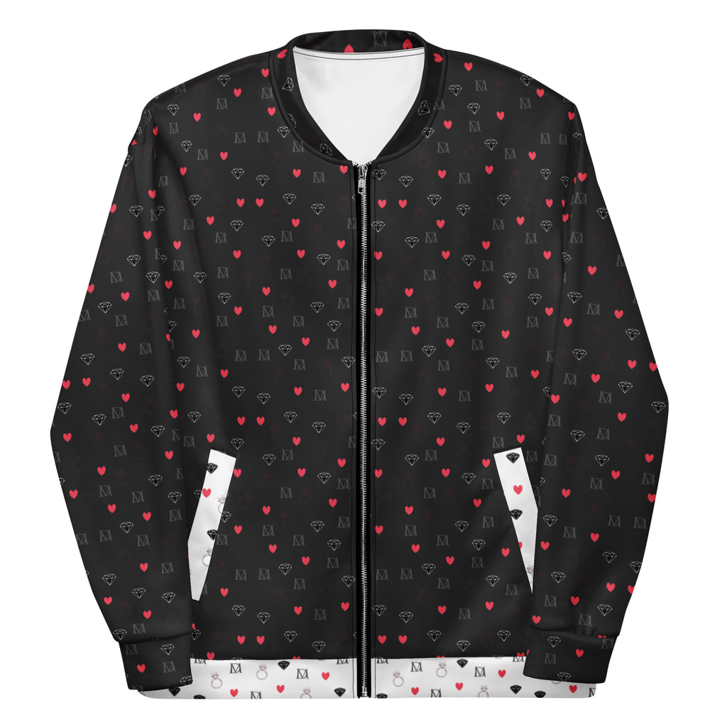 Daemon Luxury Diamanti Maculati (Ombra) unisex bomber jacket with all-over white print and stylish design.