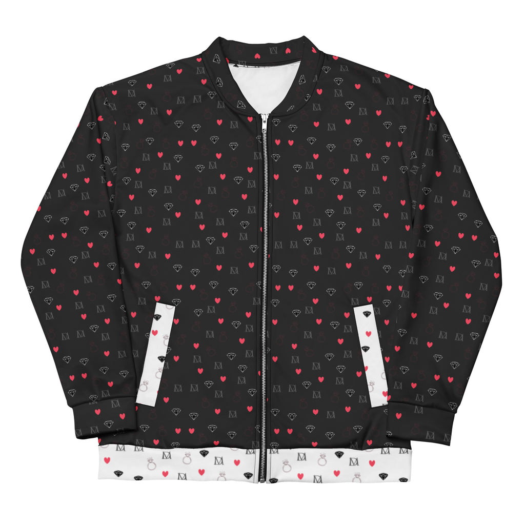 Unisex Diamanti Maculati Ombra bomber jacket by Daemon Luxury featuring all-over white print and stylish design.