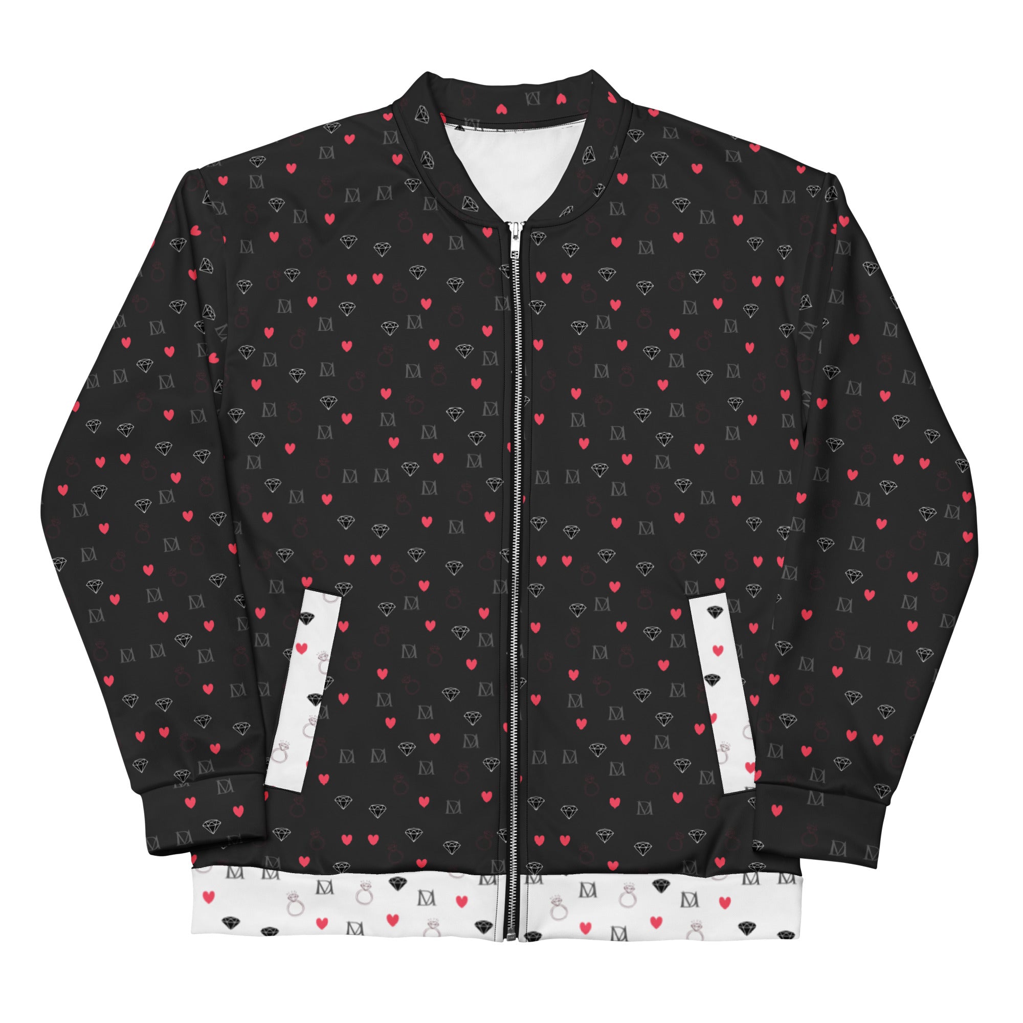 Unisex Diamanti Maculati Ombra bomber jacket by Daemon Luxury featuring all-over white print and stylish design.