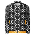 Unisex white bomber jacket with all-over frosted diamond print from Daemon Luxury's Camp Nito collection.