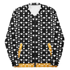 Unisex white bomber jacket with all-over frosted diamond print by Daemon Luxury, featuring a stylish, modern design.