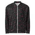 Unisex white bomber jacket with all-over speckled diamond print by Daemon Luxury, stylish and modern outerwear.