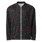 Unisex white bomber jacket with all-over speckled diamond print by Daemon Luxury, stylish and modern outerwear.