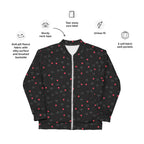 Unisex white bomber jacket featuring speckled diamond pattern design from Daemon Luxury's NEMESIS collection.