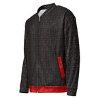 White unisex bomber jacket with Picasso-inspired all-over print by Daemon Luxury, front view showing detailed artwork and stylish design.