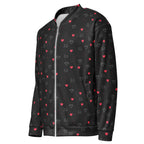 Unisex Daemon Luxury Speckled Diamonds NEMESIS Cappotto bomber jacket with all-over white print, front view.