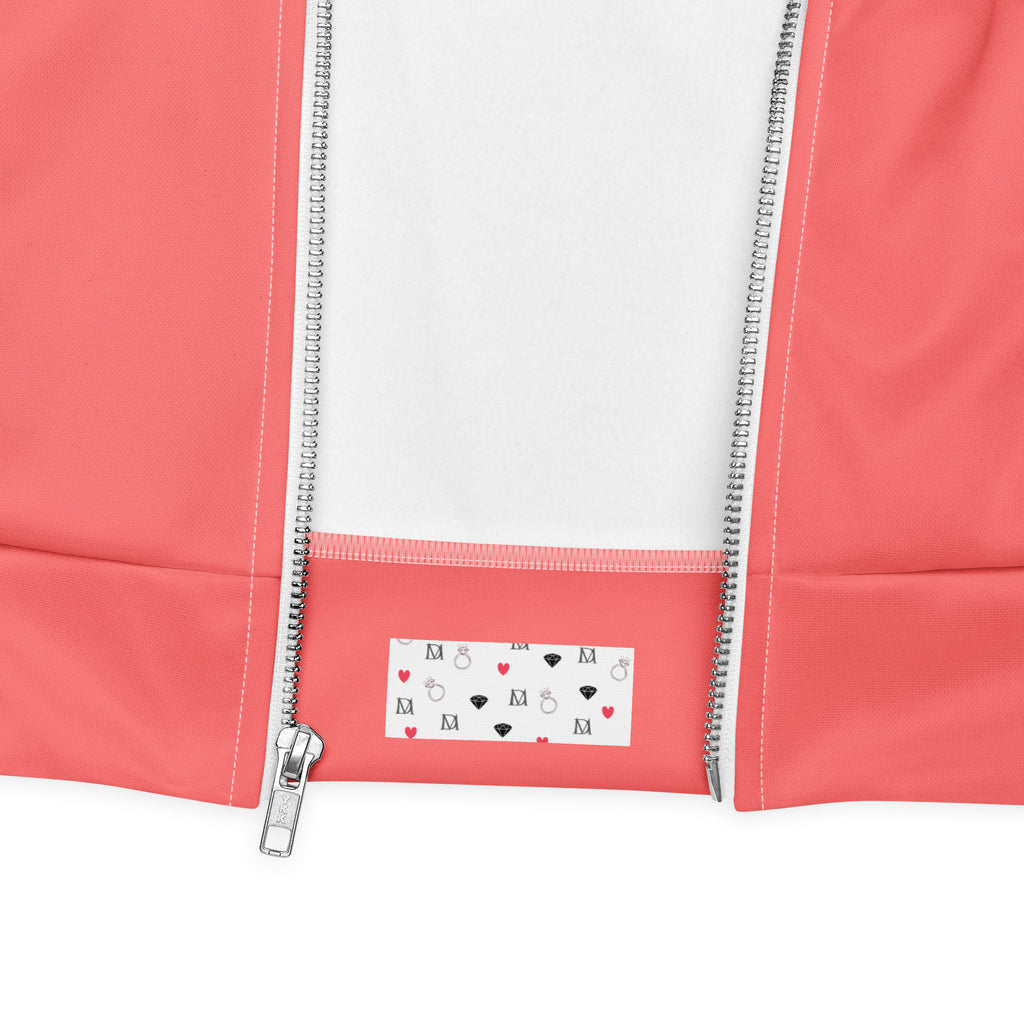 Daemon SACHI BANS Gardena unisex bomber jacket with all-over white print, stylish and comfortable casual outerwear.