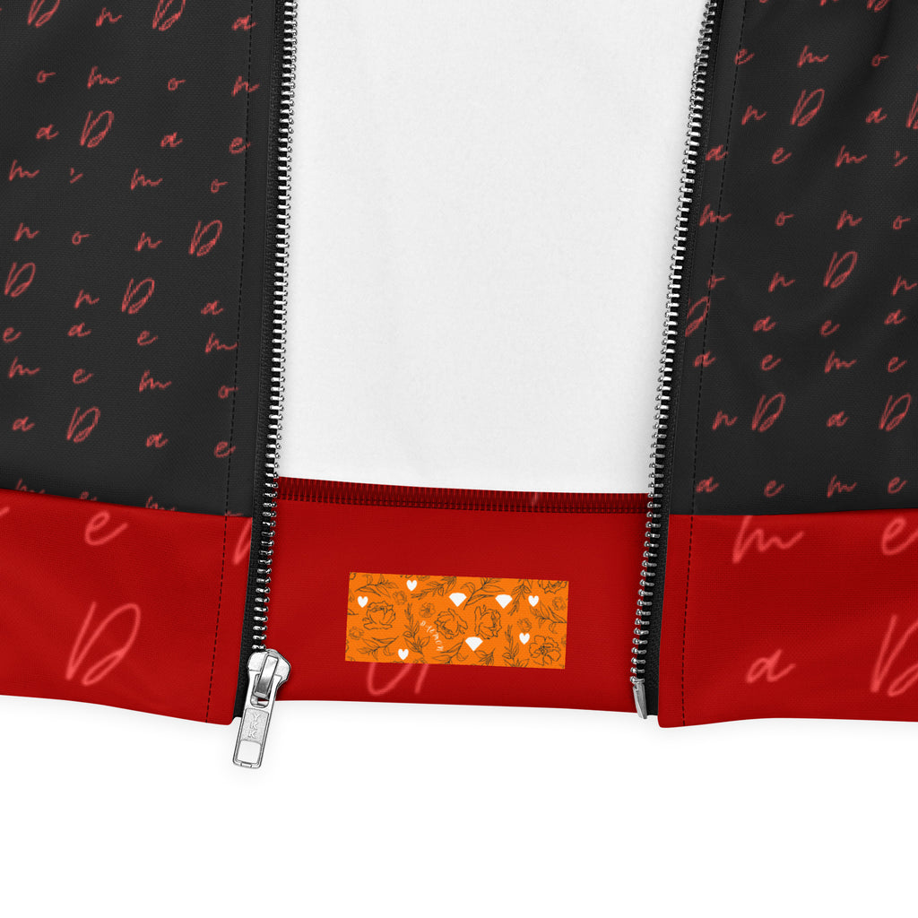Unisex white bomber jacket with all-over Picasso mirror print from Daemon Luxury, stylish and detailed product design.