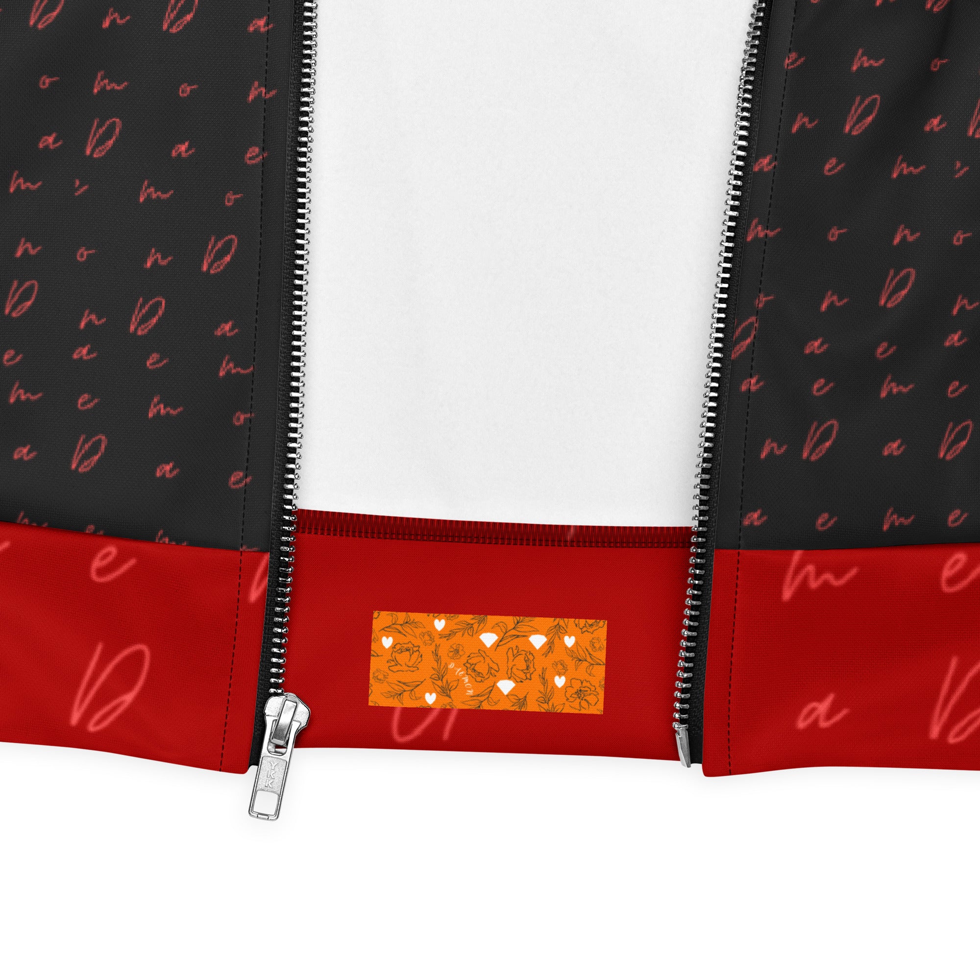 Unisex white bomber jacket with all-over Picasso mirror print from Daemon Luxury, stylish and detailed product design.