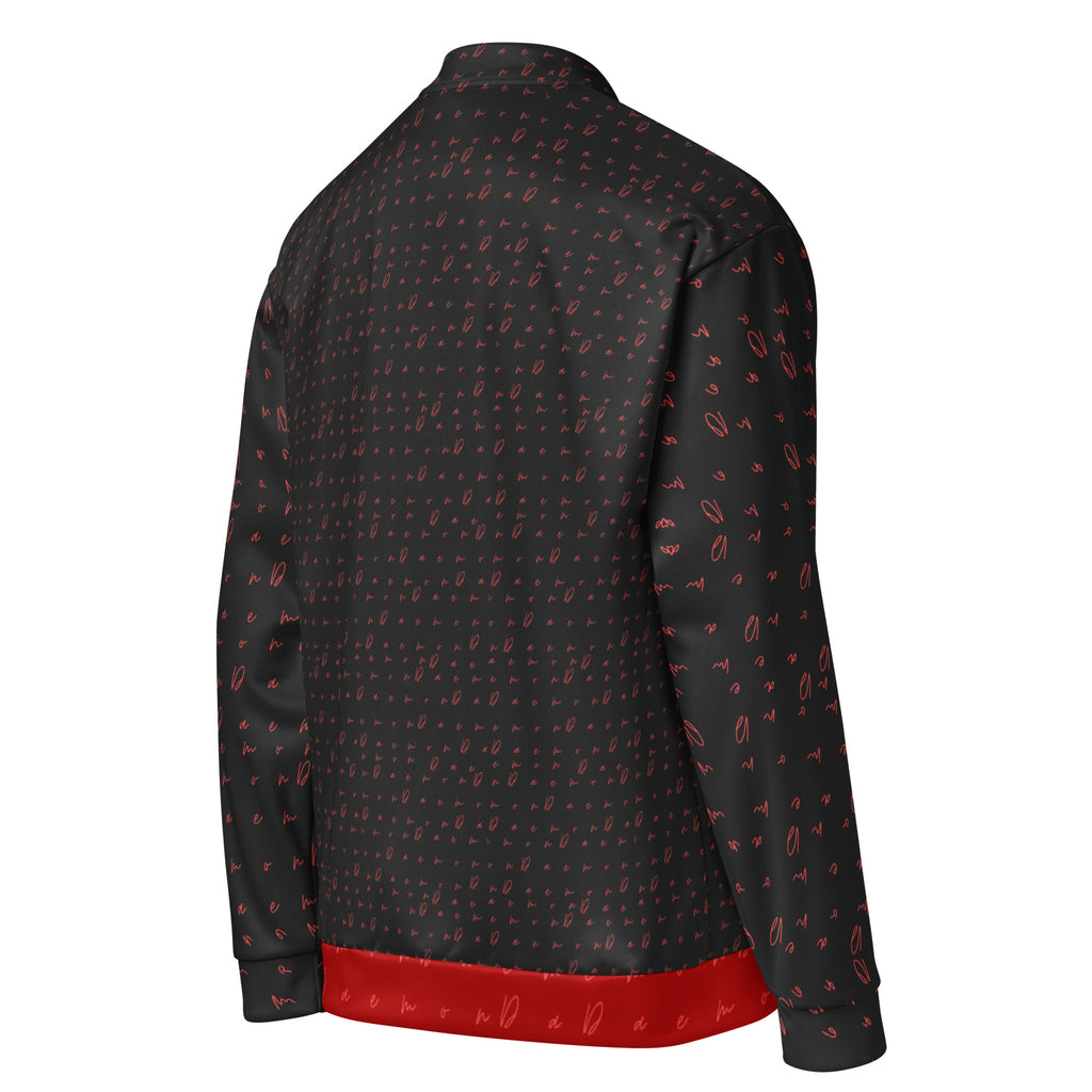Unisex white bomber jacket with Picasso Mirrors all-over print from Daemon Luxury, showing the back detail and vibrant design.