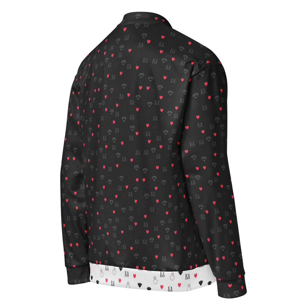 White Diamanti Maculati (Ombra) Daemon Luxury unisex bomber jacket with all-over print, shown from the back.