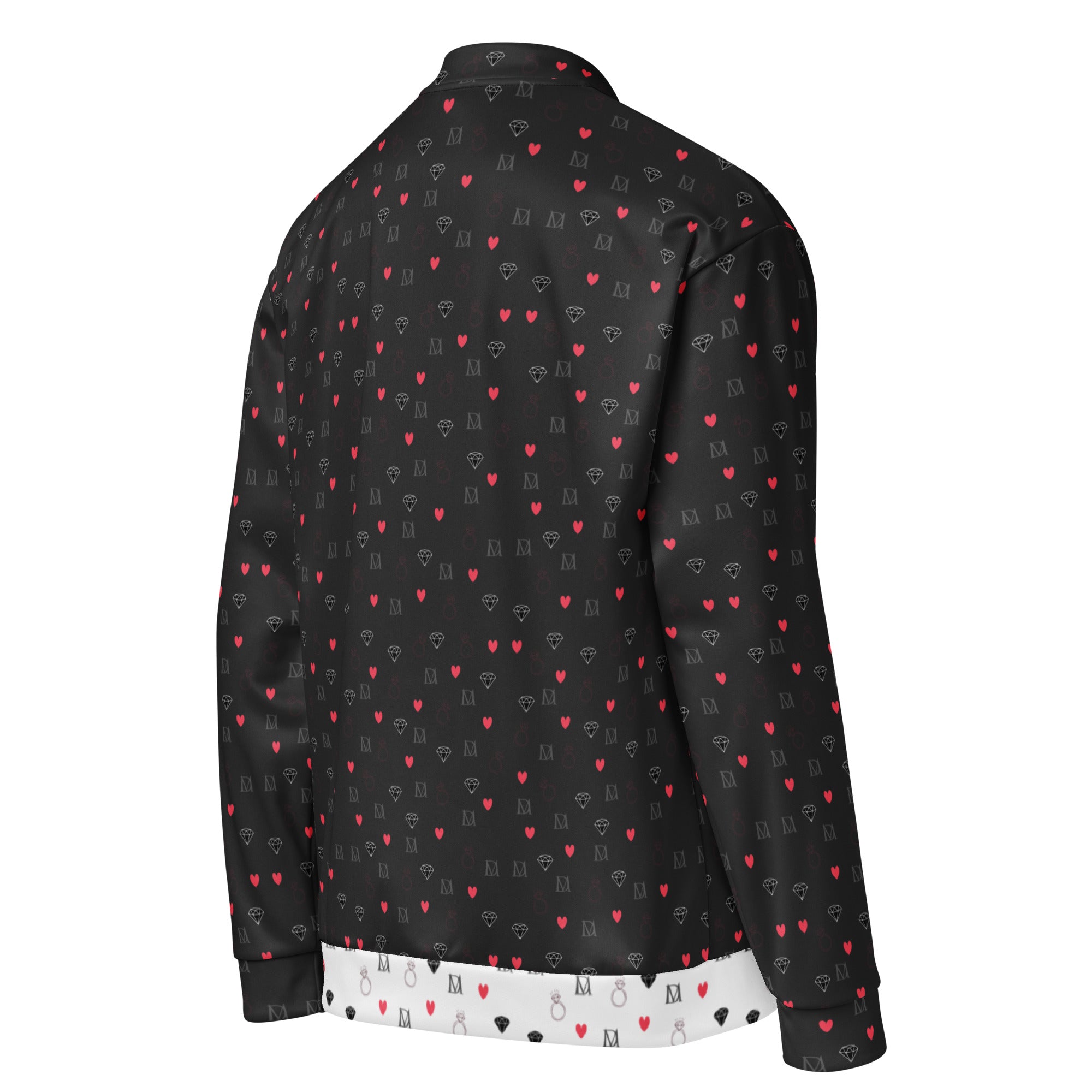 White Diamanti Maculati (Ombra) Daemon Luxury unisex bomber jacket with all-over print, shown from the back.