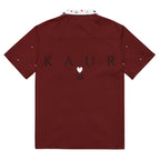 Unisex white button-up shirt featuring all-over Deep Hearts (Tainu Yaad) print by Daemon Luxury, casual and stylish design.