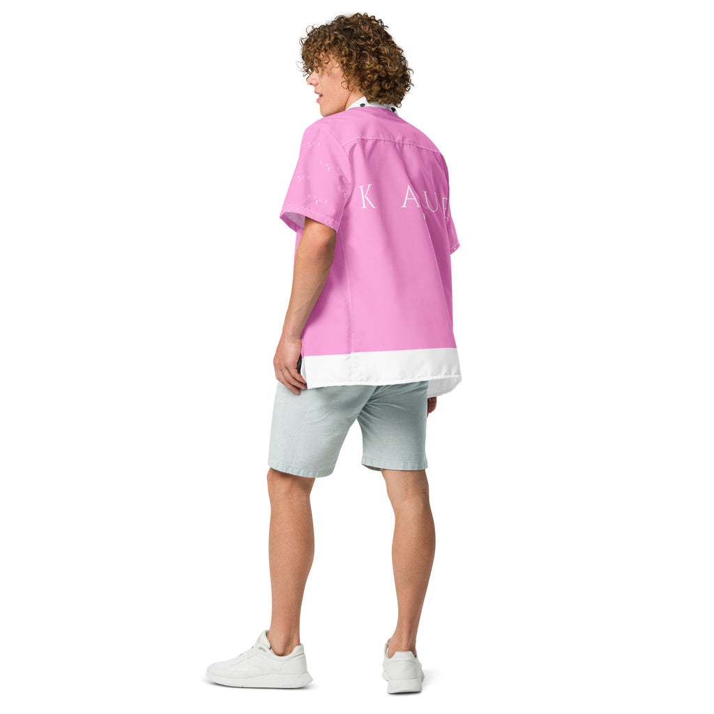 Unisex white cotton candy love button-up shirt featuring all-over print design by Daemon Luxury.