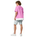Unisex white cotton candy love button-up shirt featuring all-over print design by Daemon Luxury.