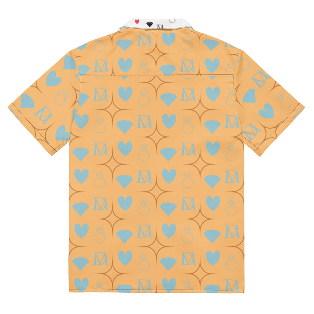 Unisex white button shirt with all-over honeyberry lights print from Daemon Luxury Tarmin Pale collection.