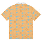Unisex white button shirt with all-over honeyberry lights print from Daemon Luxury Tarmin Pale collection.
