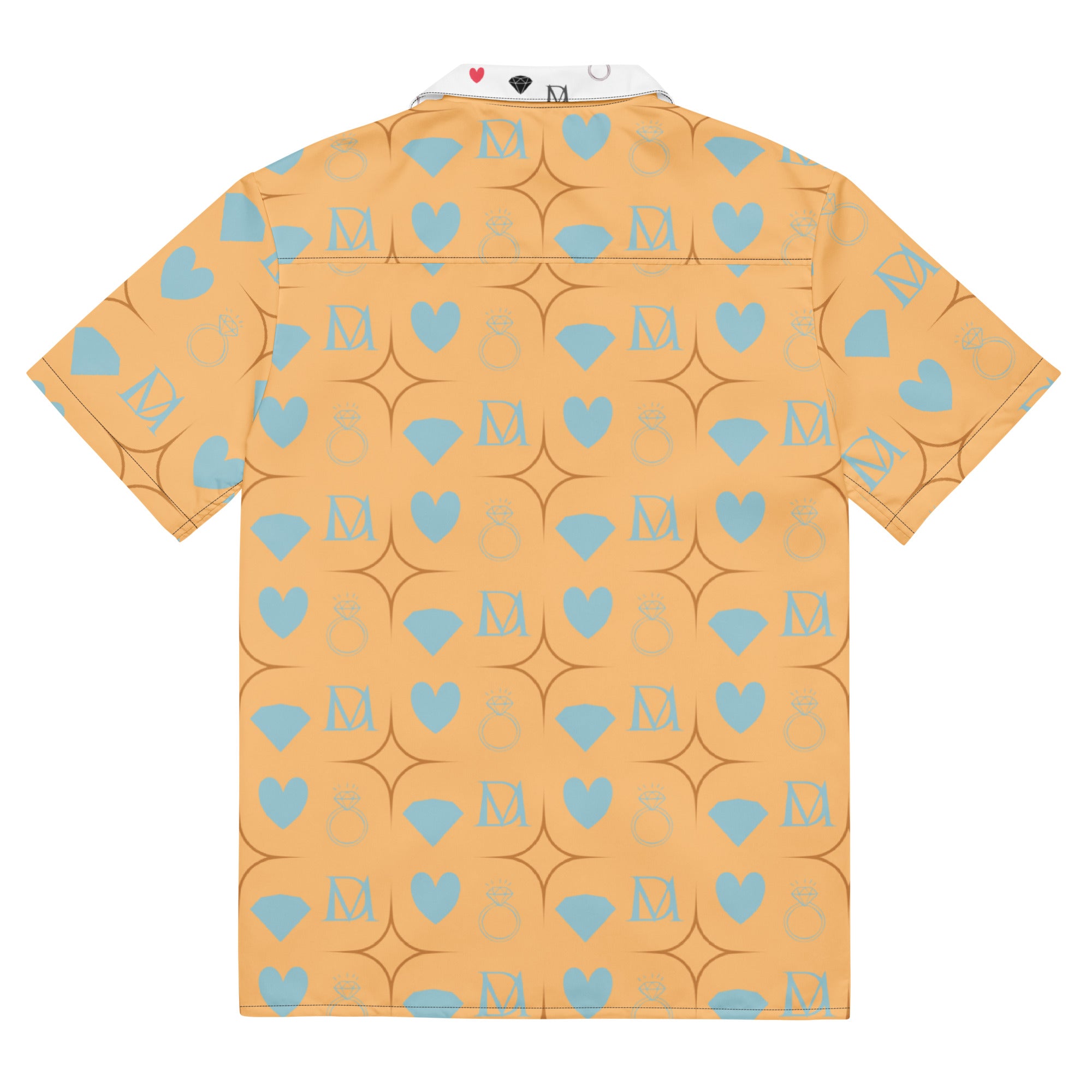 Unisex white button shirt with all-over honeyberry lights print from Daemon Luxury Tarmin Pale collection.