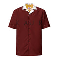 Unisex white button-up shirt featuring all-over heart print design from Daemon Luxury's Deep Hearts Tainu Yaad collection.