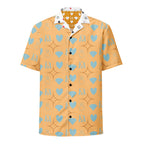 Daemon Luxury Honeyberry Lights Tarmin Pale unisex button-up shirt with all-over white honeyberry print, front view.