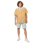 Unisex button-up shirt featuring a honeyberry lights all-over print in white, by Daemon Luxury.