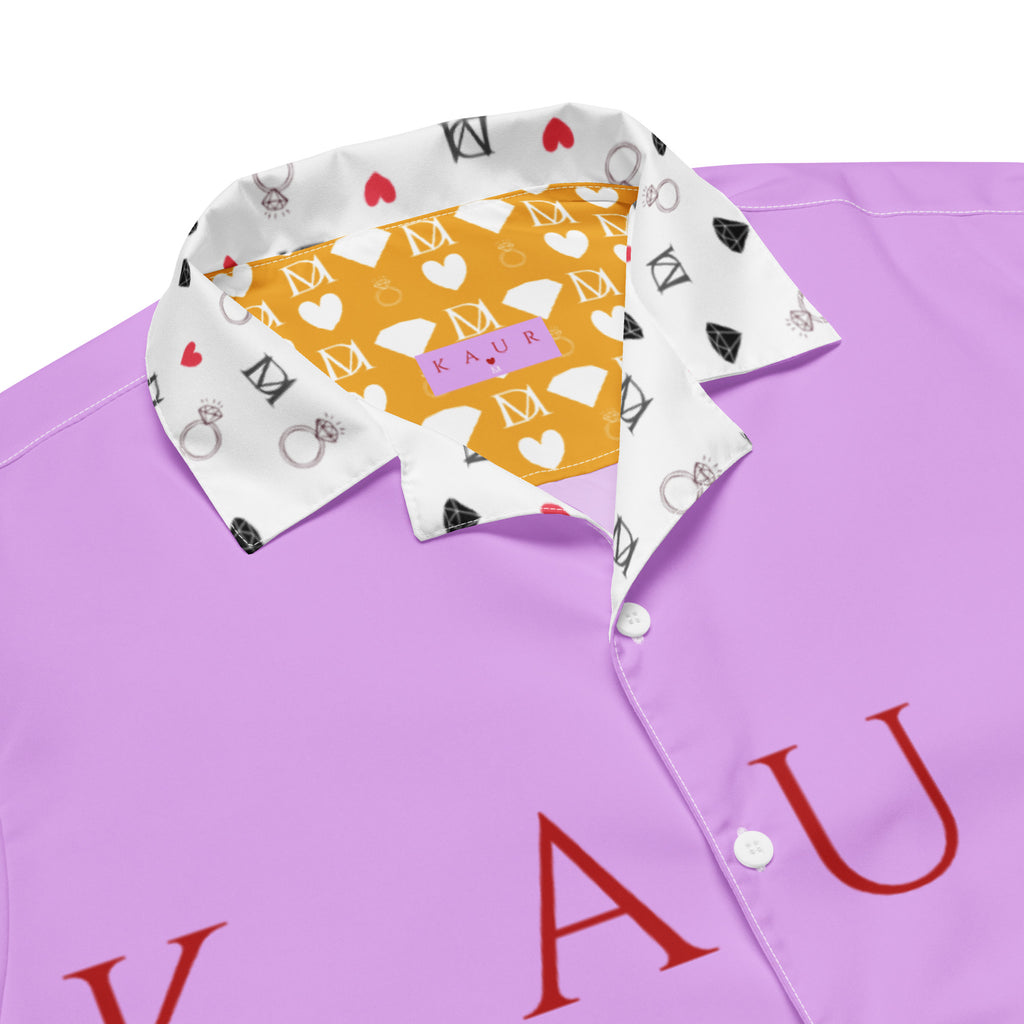 Unisex white button-up shirt by Daemon Luxury featuring all-over colorful Nimrat (Mutiyaar) floral print.