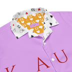 Unisex white button-up shirt by Daemon Luxury featuring all-over colorful Nimrat (Mutiyaar) floral print.