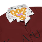 Unisex white button-up shirt featuring all-over deep hearts print by Daemon Luxury, casual and stylish for everyday wear.