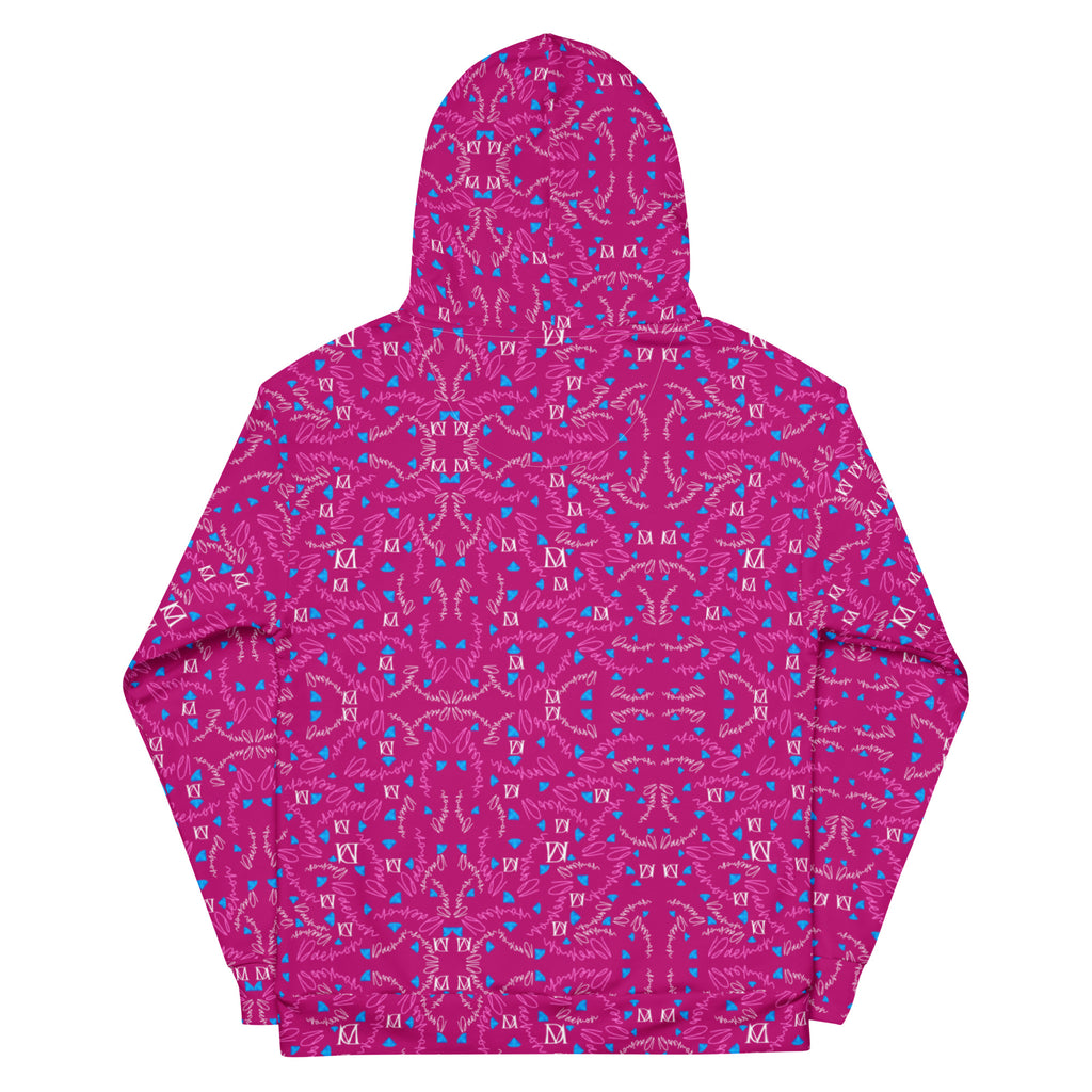 Daemon Luxury Picasso Mirrors Little Magenta cotton hoodie, unisex all-over print with white back design.