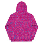 Daemon Luxury Picasso Mirrors Little Magenta cotton hoodie, unisex all-over print with white back design.