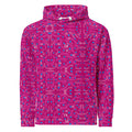 Unisex cotton hoodie with all-over Picasso Mirrors Little Magenta print by Daemon Luxury, featuring a white front design.