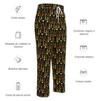 Unisex wide-leg joggers with Sun Glow California all-over print by Daemon Luxury, white fabric, relaxed lounge style.