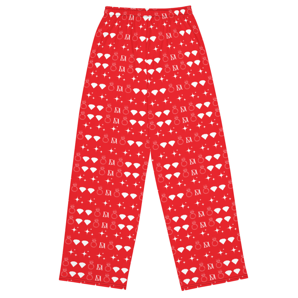 Unisex wide-leg lounge pants with frosted diamond Venus print in white, from Daemon's Lounge collection.