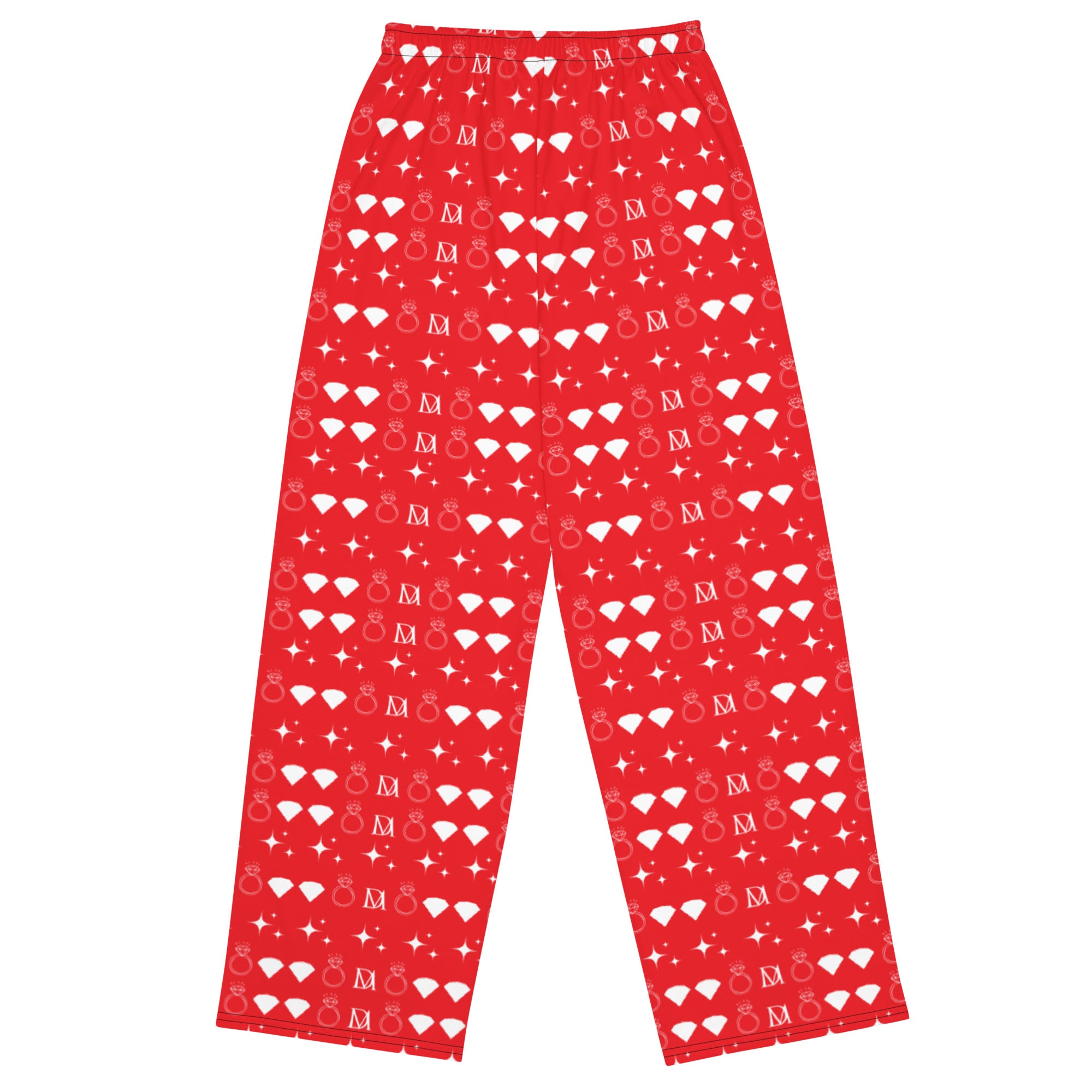 Unisex wide-leg lounge pants with frosted diamond Venus print in white, from Daemon's Lounge collection.