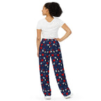 Unisex wide-leg pants from Daemon Luxury's Foreigners Luv collection, all-over white print, casual comfortable fit.