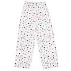 Unisex wide-leg pants with speckled diamond pattern in white, from Daemon Luxury's Artica Blizzard Pantaloni Sala collection.