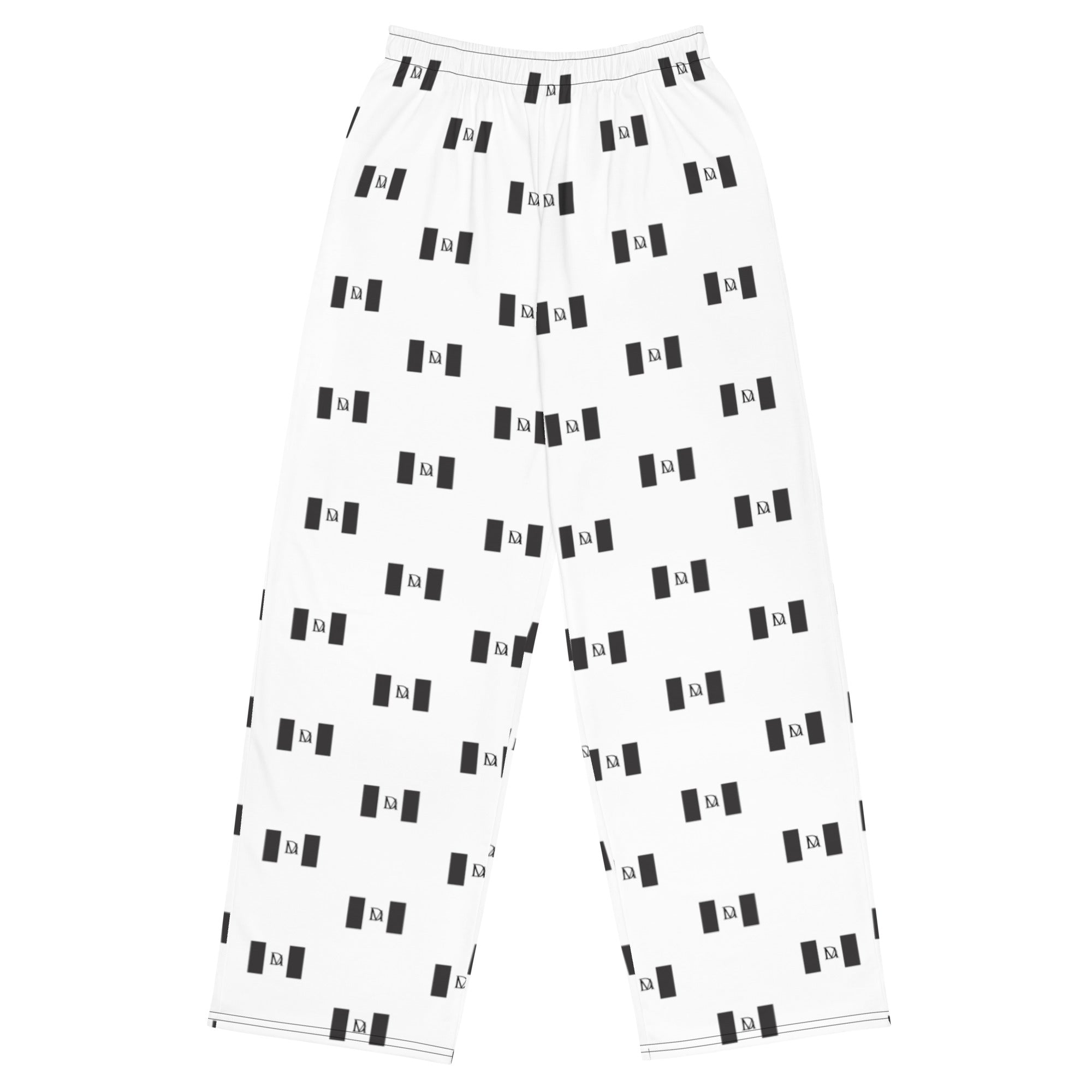Daemon EMBLEM Relay Lounge unisex wide-leg pants with all-over white print and comfortable relaxed fit.