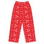 Unisex wide-leg pants with all-over frosted diamonds Stardust print by Daemon, featuring a white background and stylish relaxed fit.