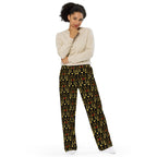 White all-over print unisex wide-leg pants from Daemon Luxury's Sun Glow California .1 Lounge collection.
