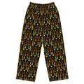 Daemon Luxury Sun Glow California unisex wide-leg pants with all-over white print, stylish and comfortable lounge wear.