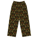 Daemon Luxury Sun Glow California unisex wide-leg pants with all-over white print, stylish and comfortable lounge wear.