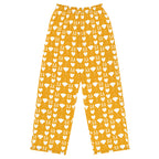 Daemon Luxury Tarmin Honeybees unisex wide-leg sala pants with all-over honeybee print on white fabric.