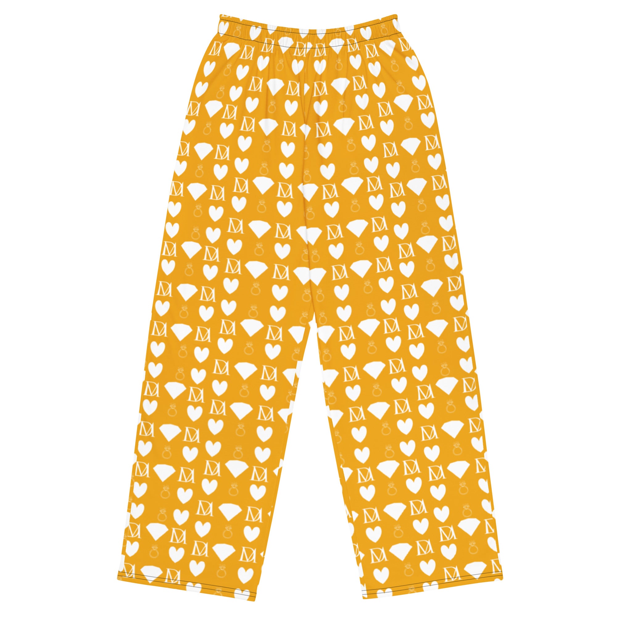 Daemon Luxury Tarmin Honeybees unisex wide-leg sala pants with all-over honeybee print on white fabric.