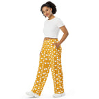 Daemon Luxury Tarmin Honeybees unisex wide-leg pants with all-over print in white, front view.