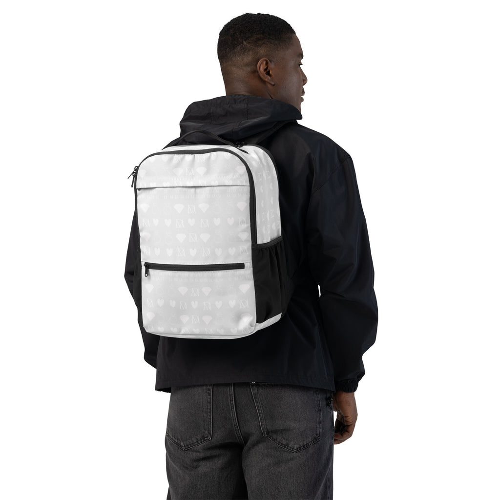 Daemon Frosted Diamonds Glacier all-over-print utility backpack in white with a stylish diamond pattern.